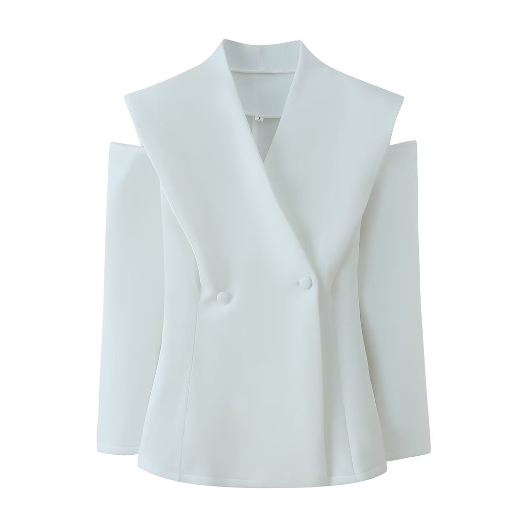 Damen elegante Blazerjacke mit modernem Schnitt und außergewöhnlichem Kragen EB