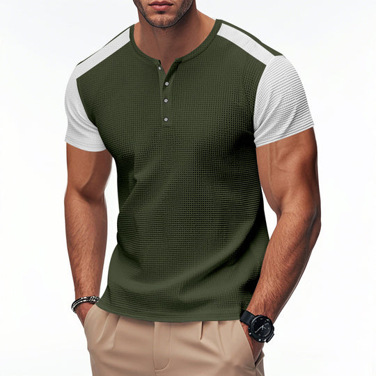 Herren Kurzarm-Henley-T-Shirt mit strukturierter Oberfläche und dezenter Knopfleiste EB