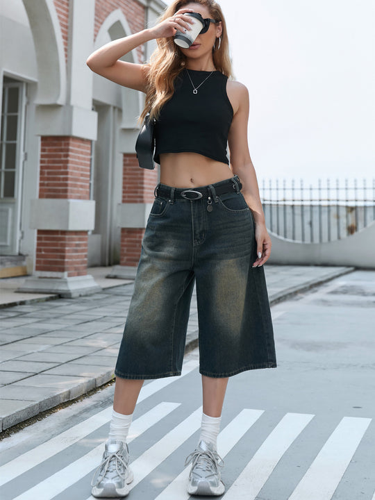 Damen Weite Denim-Culottes mit hohem Bund und praktischen Seitentaschen EB