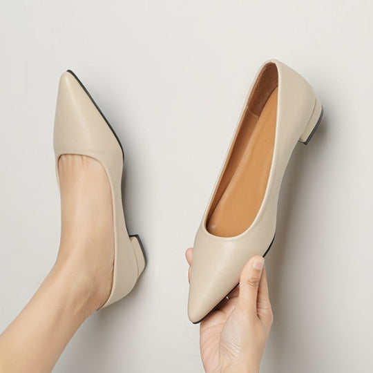 Damen elegante spitze Ballerinas mit bequemem Blockabsatz EB
