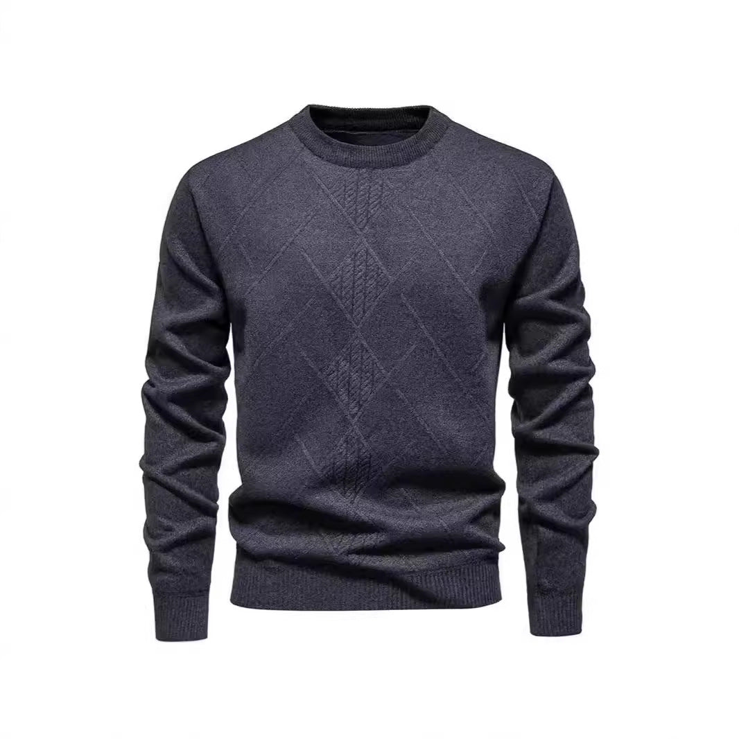 Herren Strickpullover mit strukturiertem Rautenmuster und klassischem Rundhalsausschnitt EB