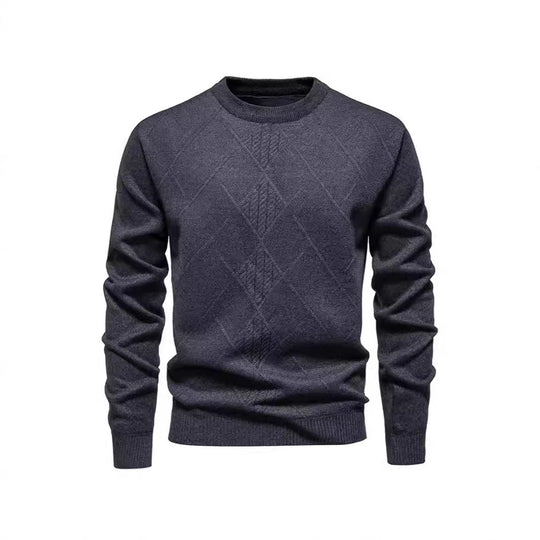 Herren Strickpullover mit strukturiertem Rautenmuster und klassischem Rundhalsausschnitt EB
