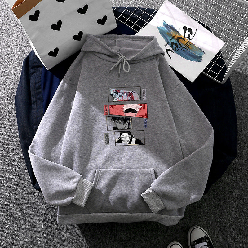 Damen nan Oversize Kapuzenpullover mit Manga-Frontprint und Kängurutasche EB