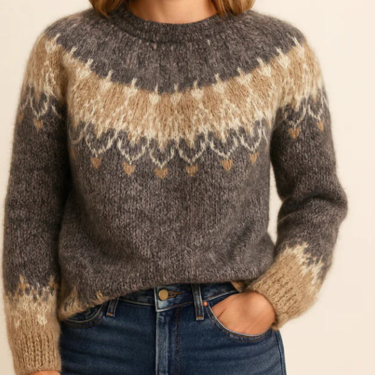 Damen nan kuscheliger Norweger-Strickpullover mit Stehkragen und Oversize-Passform EB