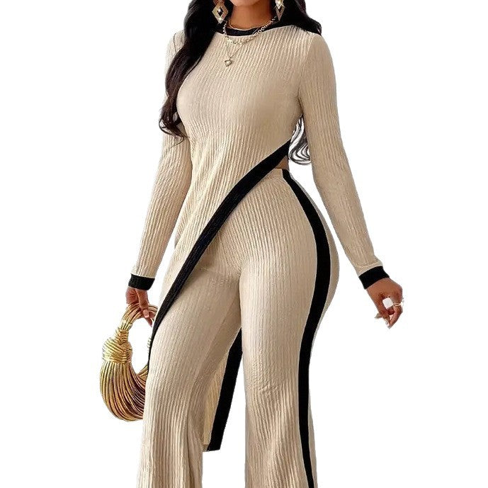 Damen Moderner Jumpsuit mit seitlichem Schlitz und kontrastierenden Akzenten EB
