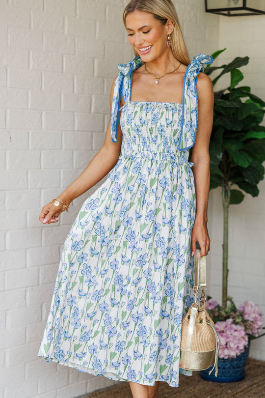 Damen Sommerkleid mit Raffung und schulterlangen Bindebändern EB