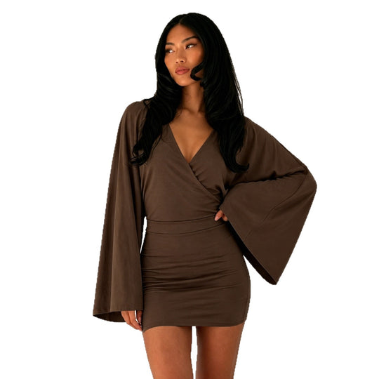 Damen nan Wickel-Minikleid mit Kimonoärmeln, taillierter Miedernaht und stretchigem Jersey EB