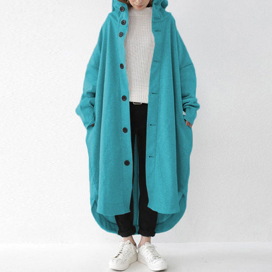 Damen nan weites Kapuzen-Kokonmantel mit asymmetrischem Saum und großen Eingrifftaschen EB