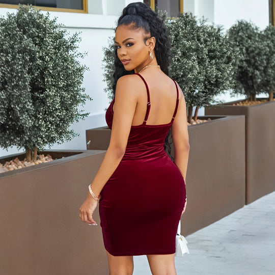 Damen Mini-Kleid im Wickelstil aus weichem Samt EB