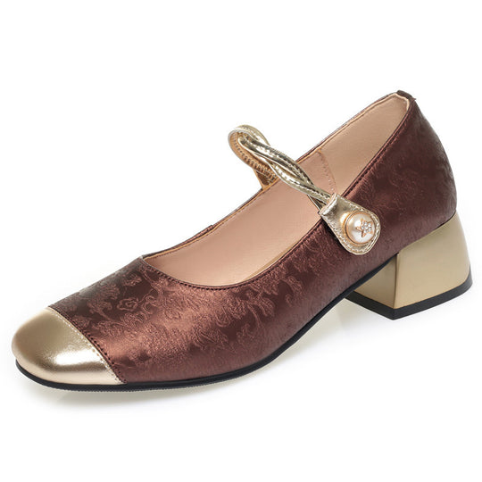 Damen Elegante Mary Jane Ballerinas mit modischem Riemchen und Blockabsatz EB