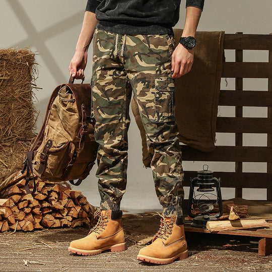 Herren Cargohhose im Camouflage-Joggerstil mit Kordelzug, elastischem Saum und Mehrfach-Taschen EB