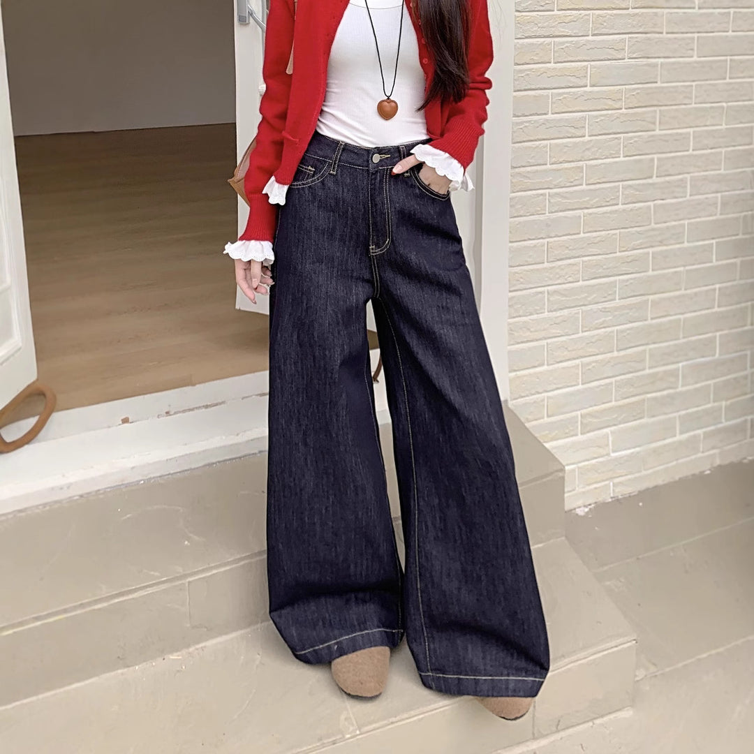 Damen Weite Denim-Hosen im modernen Schnitt mit hohem Bund EB