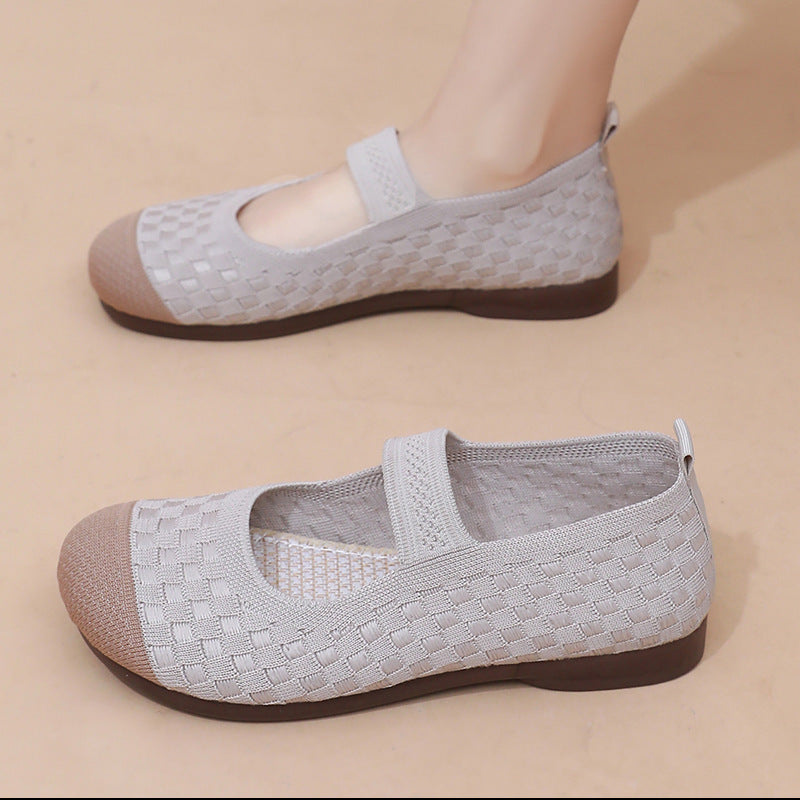 Damen Bequeme Ballerinas mit flexiblem Gummiband und atmungsaktivem Obermaterial EB