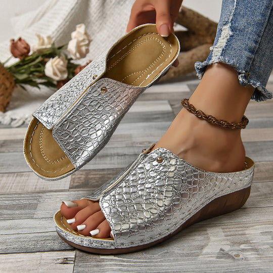 Damen Elegante Clogs mit Krokodilprägung EB