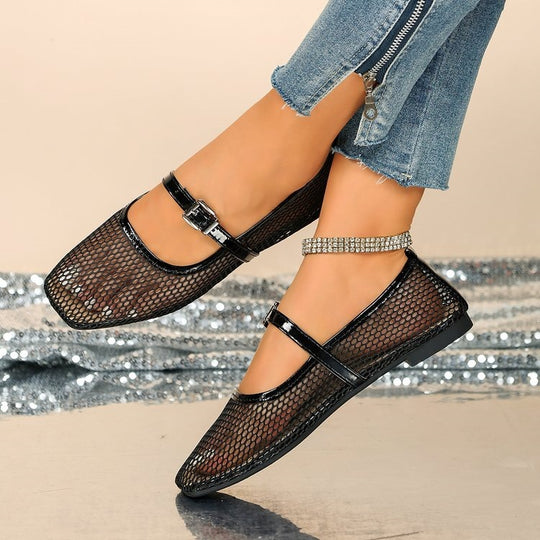 Damen Elegante und luftige Ballerinas mit Riemchen EB