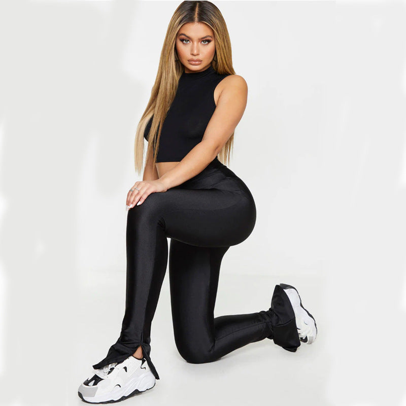 Damen Leggings mit elegantem Schlitzdesign und hohem Bund EB