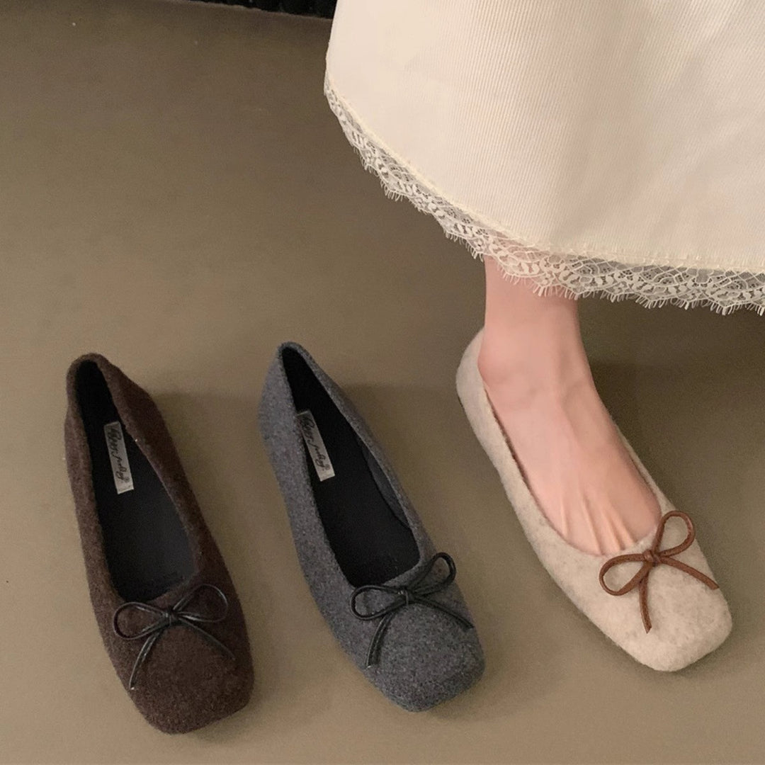 Damen filigrane Ballerinas aus weichem Filz mit dekorativem Schleifenakzent EB