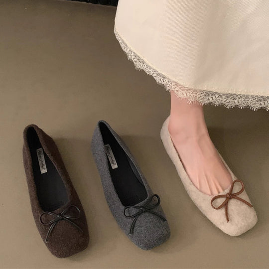 Damen filigrane Ballerinas aus weichem Filz mit dekorativem Schleifenakzent EB