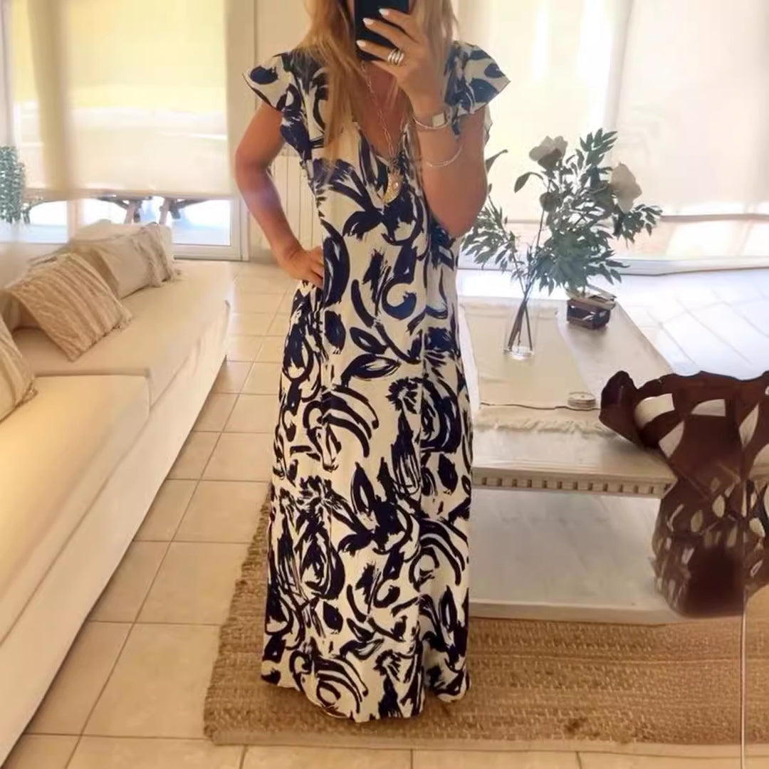 Damen Maxikleid mit voluminösen Ärmeln und elegantem V-Ausschnitt Heidi-Mode
