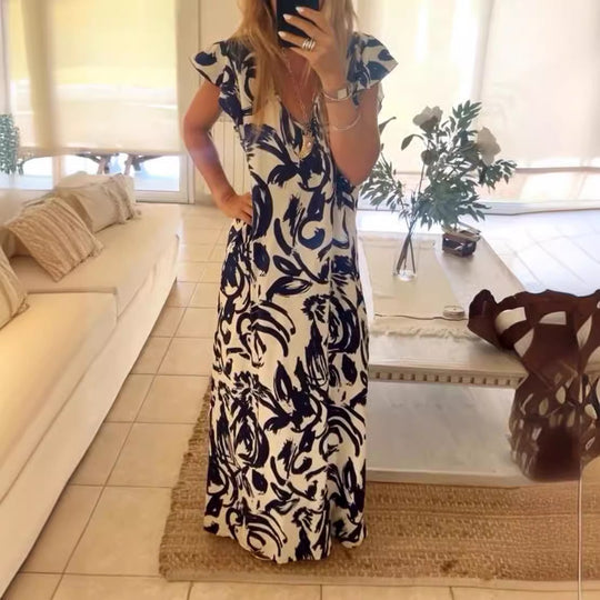Damen Maxikleid mit voluminösen Ärmeln und elegantem V-Ausschnitt Heidi-Mode