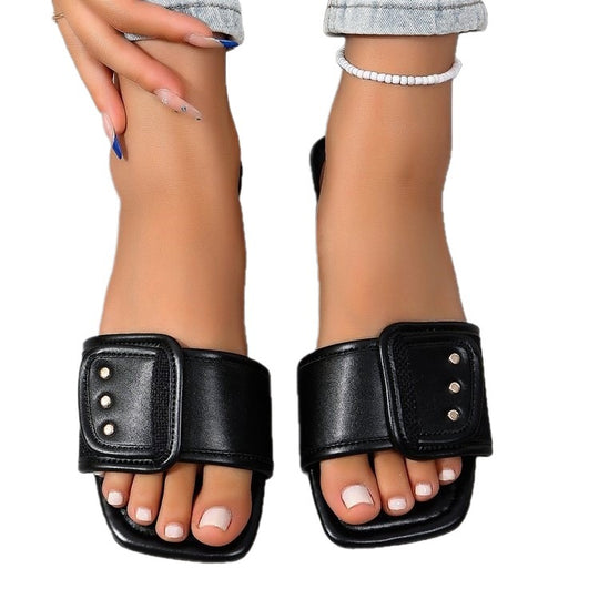 Damen Trendige Mules mit geflochtenem und dekorativem Riemen EB
