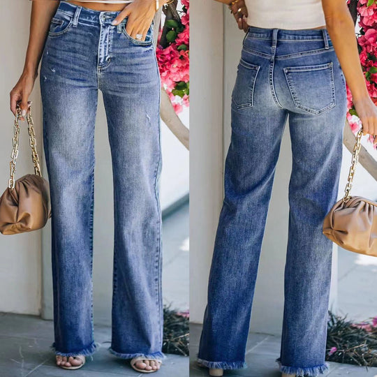 Damen Klassische und bequeme High-Waist Jeans EB