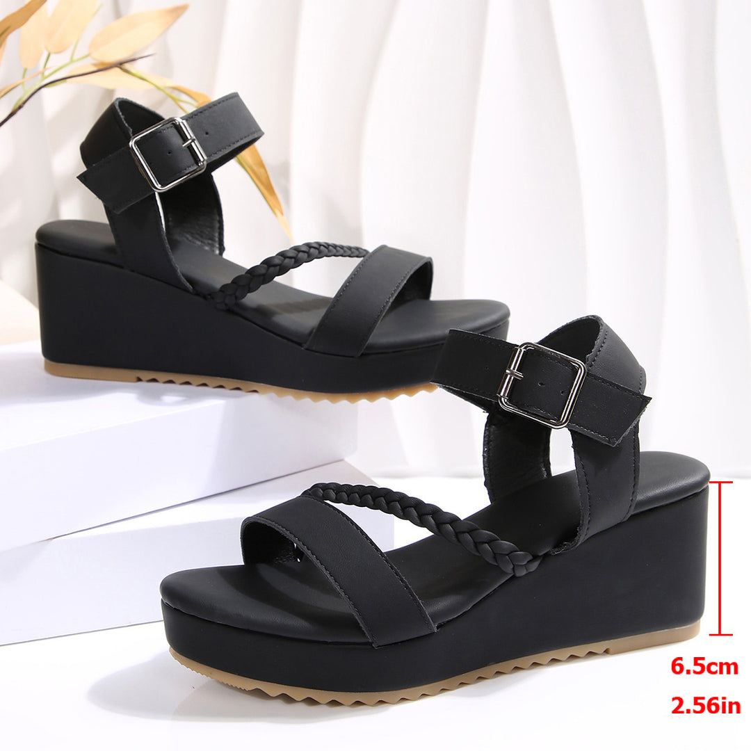 Damen Keil-Sandalen mit geflochtenem Riemen und verstellbarem Schnallenverschluss EB