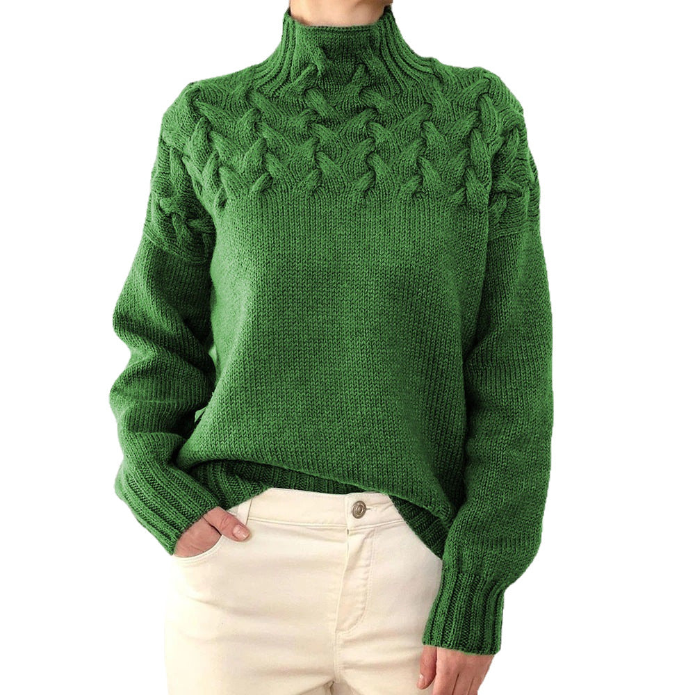 Damen nan Strickpullover mit Zopfstruktur und hohem Rollkragen EB