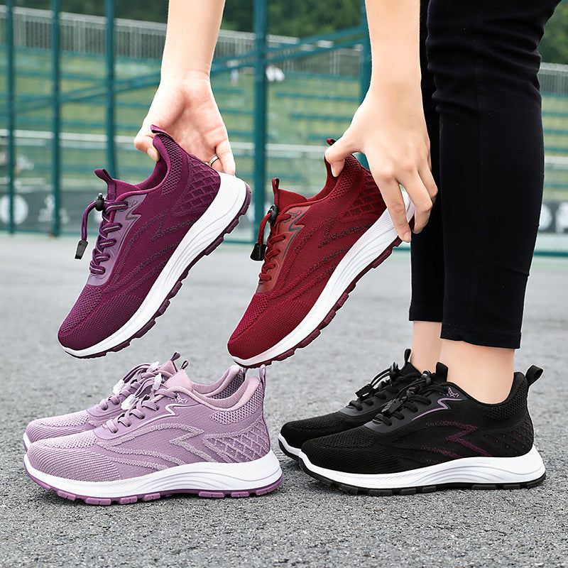 Damen nan atmungsaktiver Strick-Laufsneaker mit Schnellzug-Schnürung, gepolsterter EVA-Zwischensohle und profiliertem Laufsohle EB