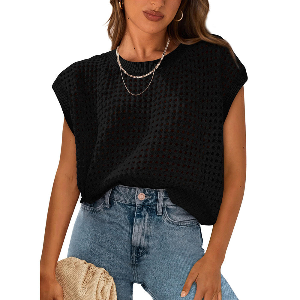 Damen lässiges Stricktop mit luftiger Lochstruktur EB