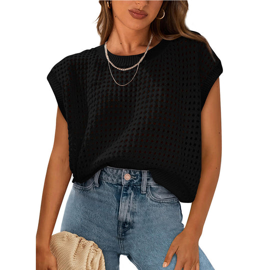 Damen lässiges Stricktop mit luftiger Lochstruktur EB