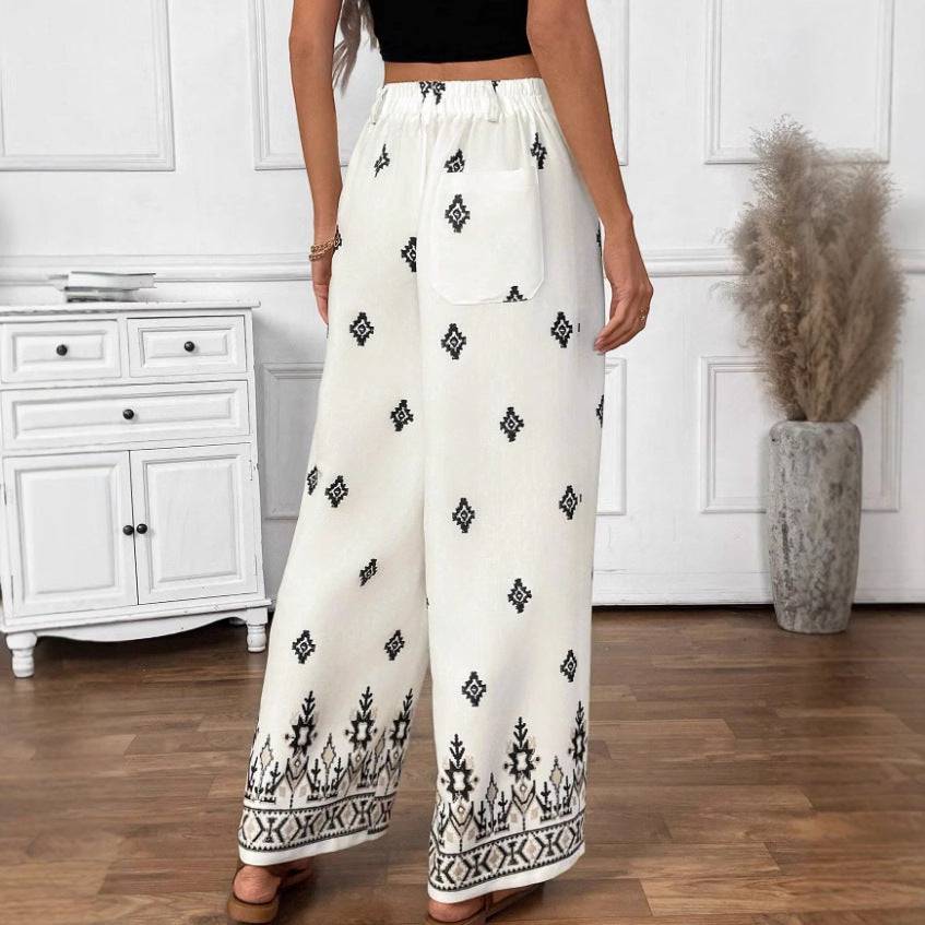 Damen Elegante und lockere Stoffhose mit dekorativem Muster EB