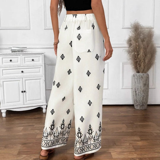 Damen Elegante und lockere Stoffhose mit dekorativem Muster EB