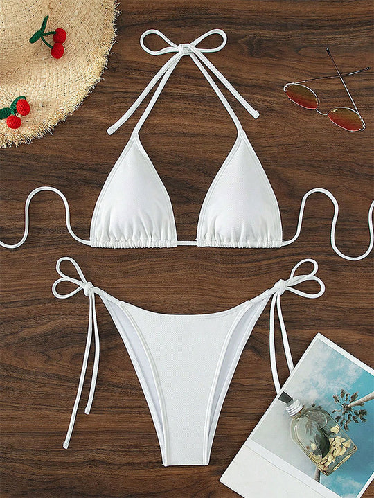 Damen Triangel-Bikini mit verstellbaren Bindebändern und hohem Beinausschnitt EB