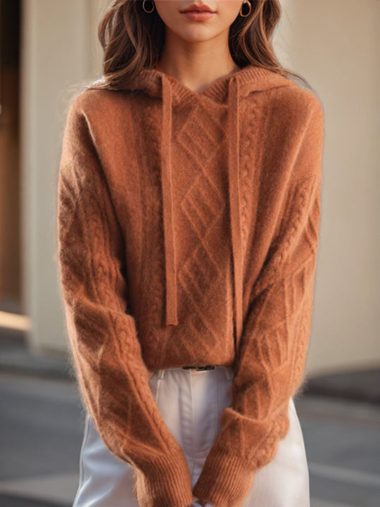 Damen nan kuscheliger Kapuzenpullover aus Kaschmirmischung mit Zopfmuster und Oversize-Schnitt EB