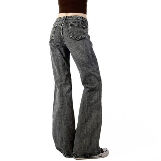 Damen Flared Jeans mit floralem Stickdesign EB