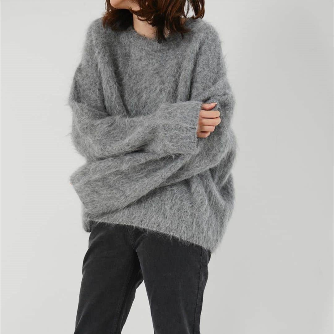 Damen Flauschiger Oversize-Pullover im Angora-Look mit kastiger Silhouette EB