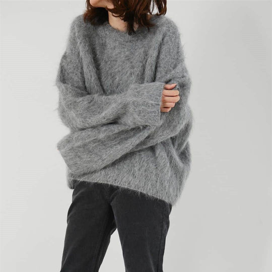 Damen Flauschiger Oversize-Pullover im Angora-Look mit kastiger Silhouette EB