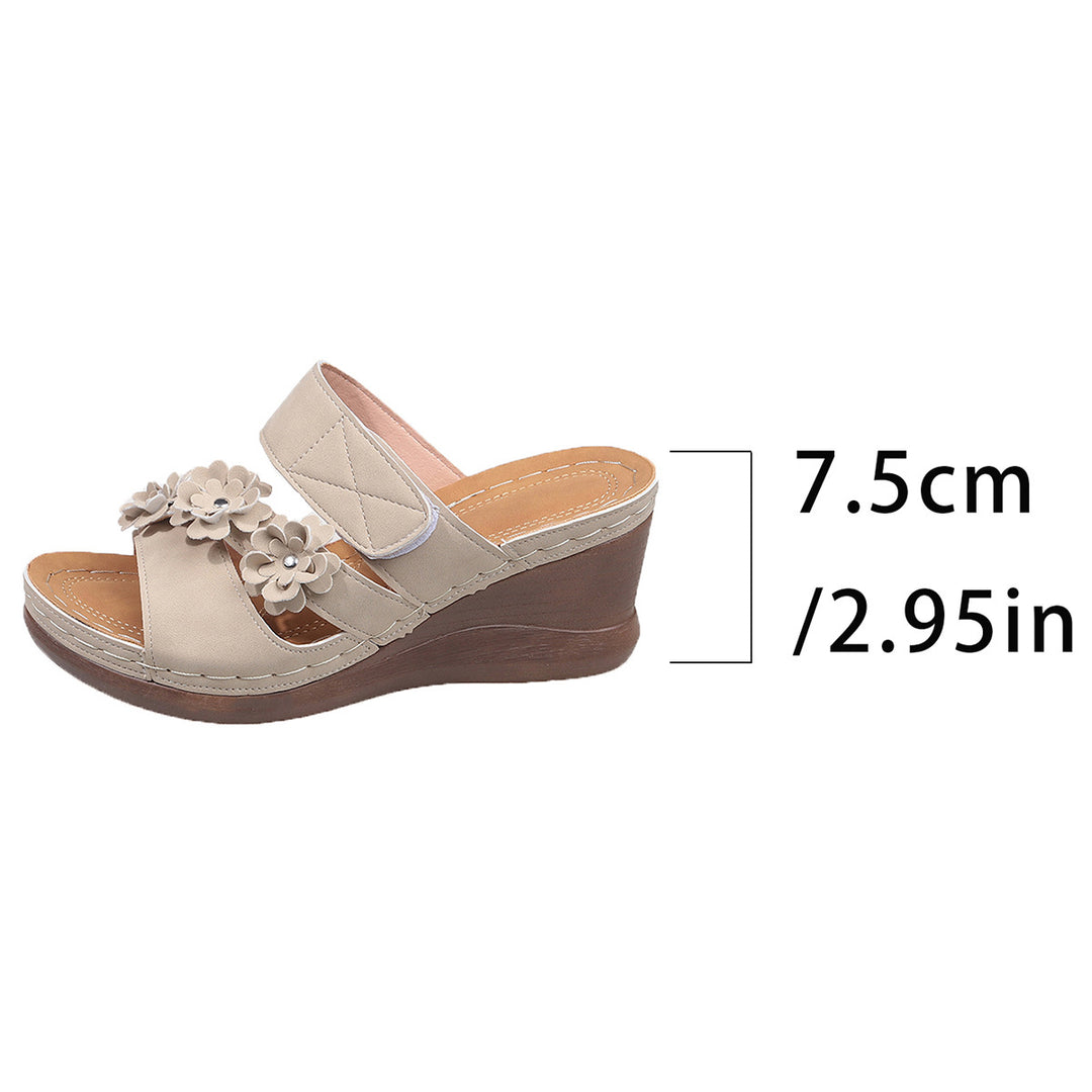 Damen Wedge-Pantoletten mit floralem Dekor und verstellbarem Riemen EB