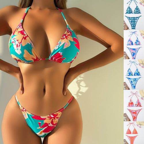 Damen Triangel-Bikini mit verspieltem floralem Design und verstellbaren Trägern EB