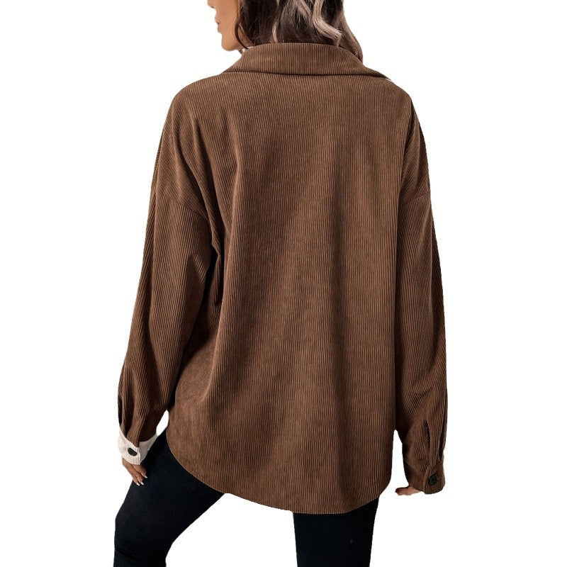 Damen Cordbluse mit modischem Farbblockdesign EB