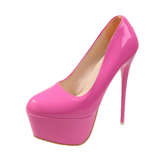 Damen Plateau-Pumps mit glänzendem Obermaterial und hohem Stiletto-Absatz EB