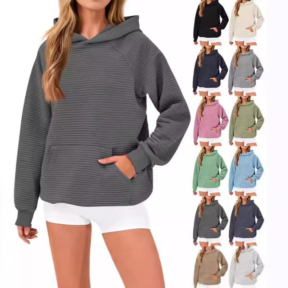 Damen Kuscheliger Waffelpullover mit Kapuze und Kängurutasche EB
