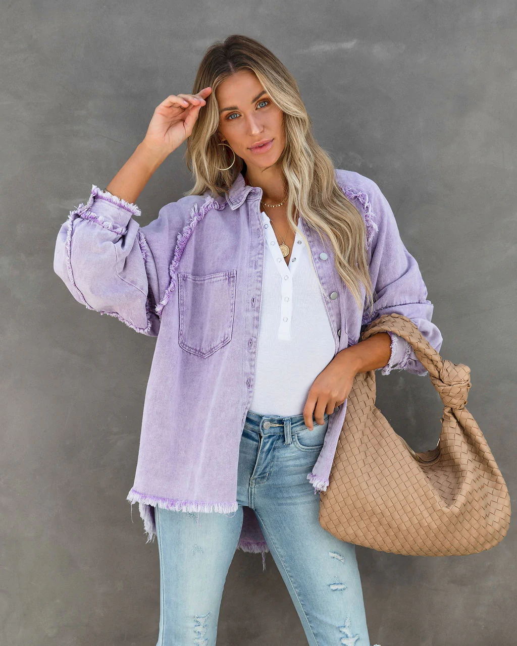 Damen Lässige und stylische Jeansbluse mit Fransen EB