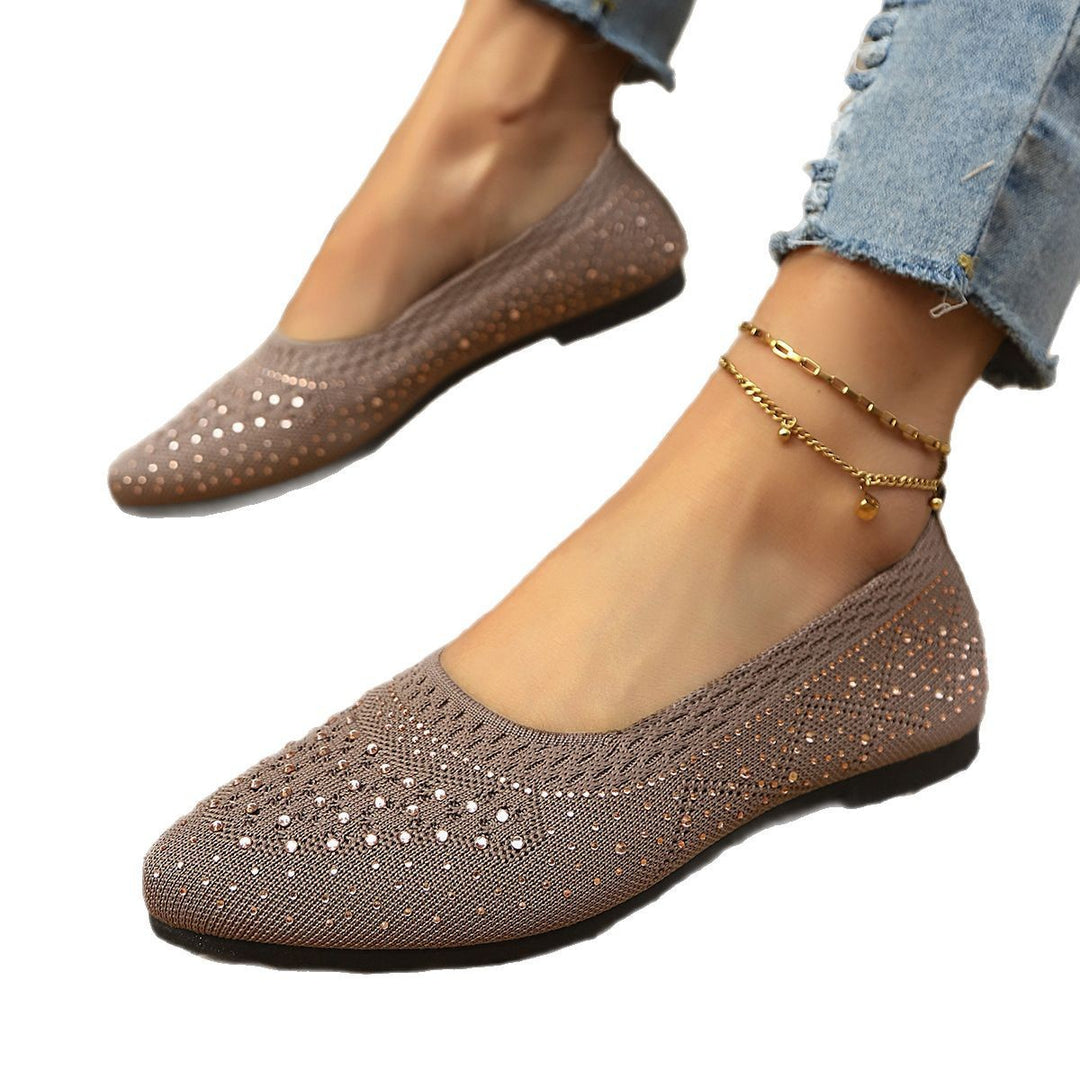 Damen elegante Ballerinas mit modischem Strass-Detail und atmungsaktiver Strickoberfläche EB