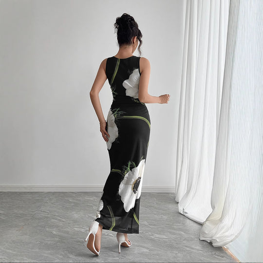 Damen Maxikleid mit floralem Druck und figurbetonter Silhouette EB