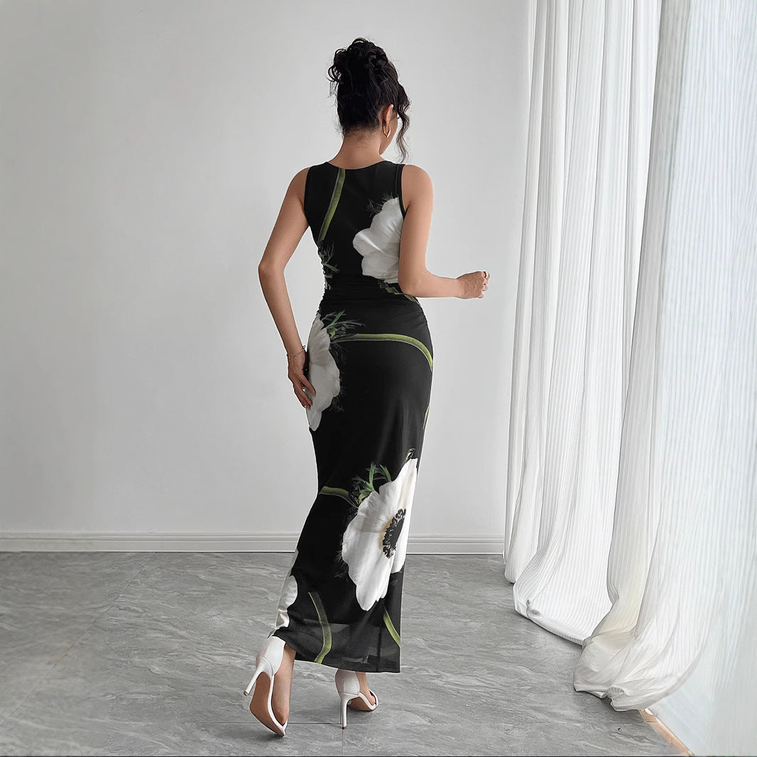 Damen Elegantes Maxikleid mit floralem Design und figurbetontem Schnitt EB