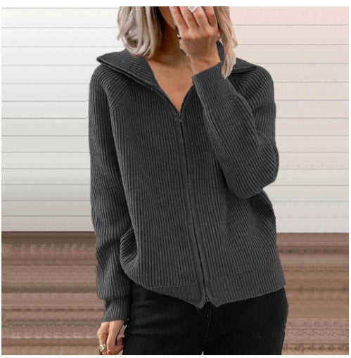 Damen Zip-Kapuzenpullover aus strukturierter Strickware EB