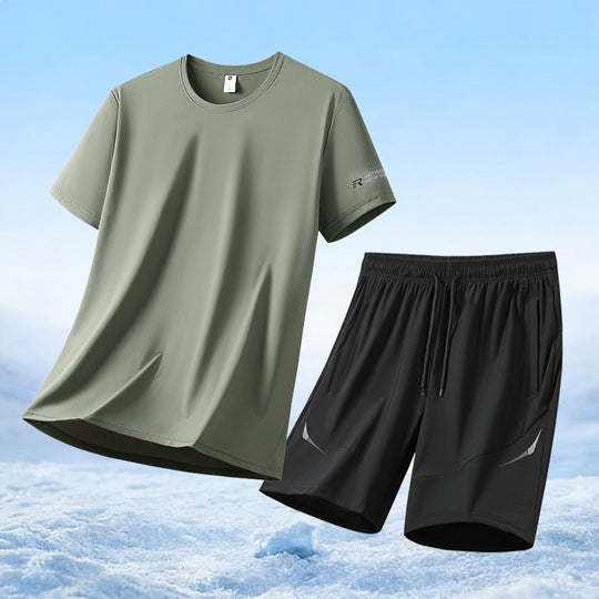 Herren nan atmungsaktives Funktionsshirt und elastische Laufshorts Sportset EB