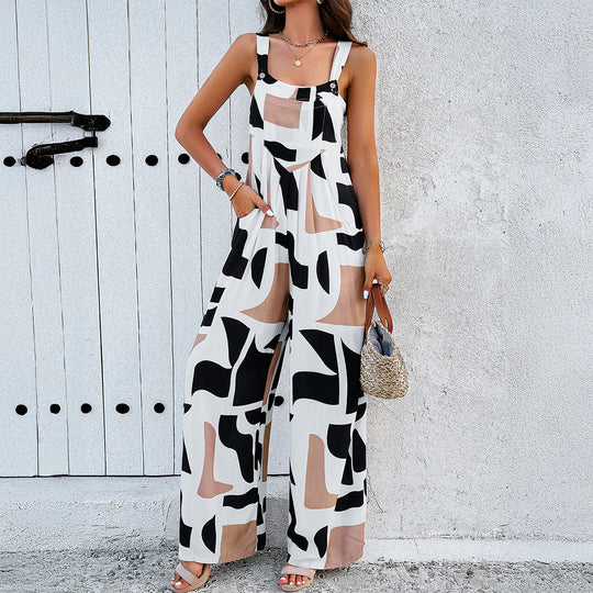 Damen Modischer Jumpsuit mit weit ausgestelltem Bein und praktischen Taschen EB